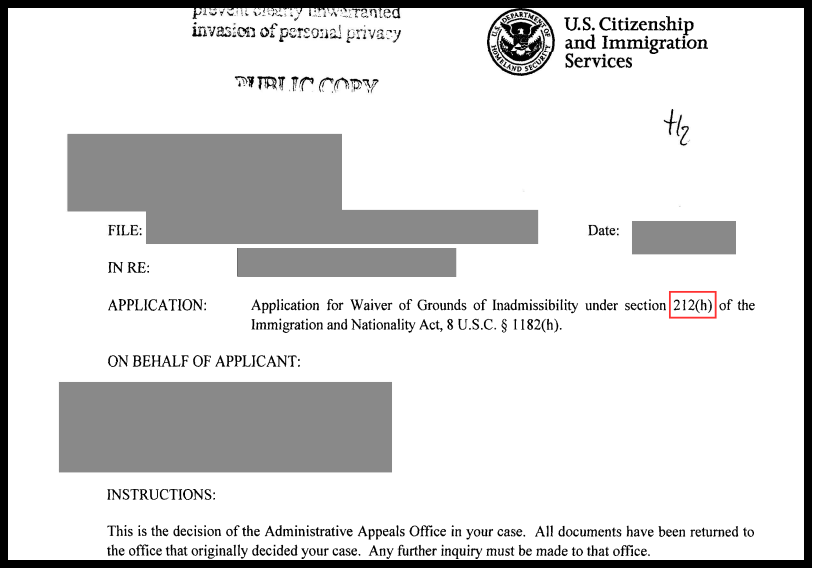 212(h) Waiver of Grounds of Inadmissibility