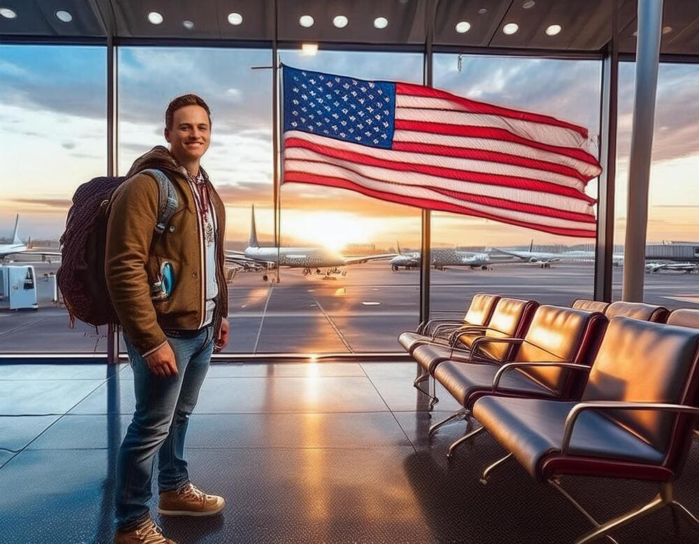 Person at an airport leaving the United States with a parole in place.