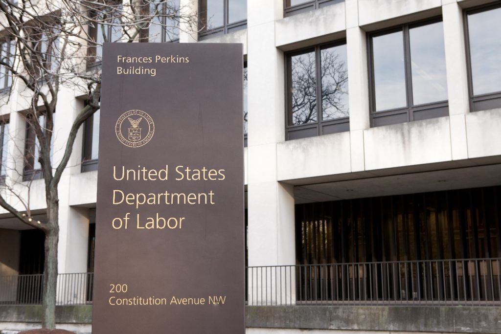US Department of Labor building and sign