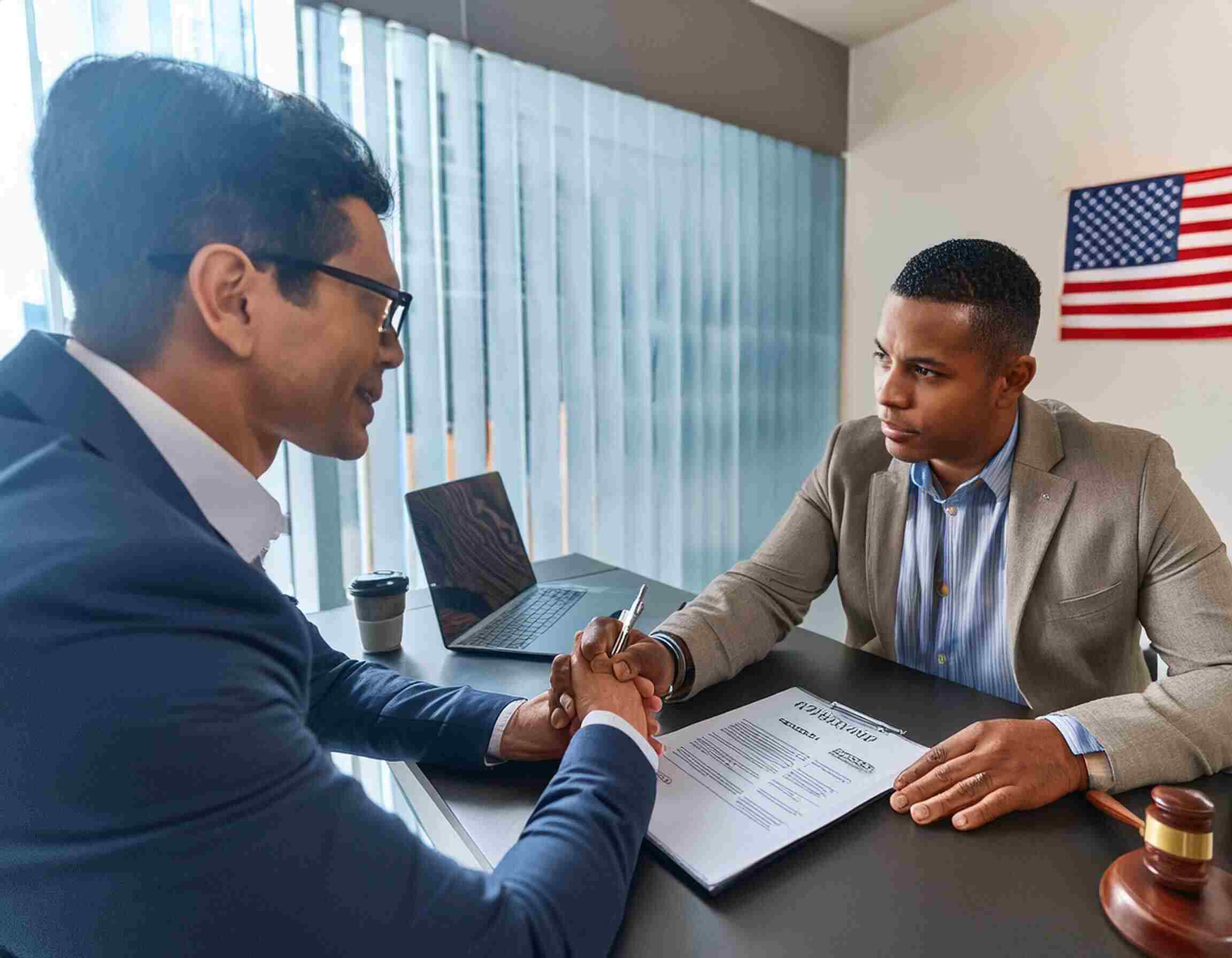 visa humanitaria.jpg persona en una mesa con un abogado de inmigración aplicando a una visa humanitaria