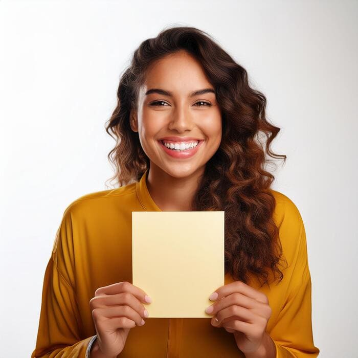 a happy women holding a parole in place.jpg a happy women holding a parole in place